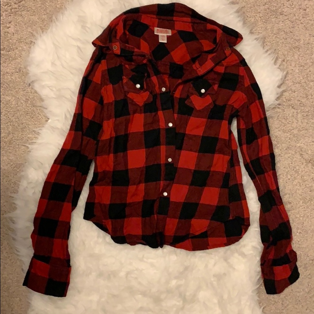 Black and Red Plaid Button Up